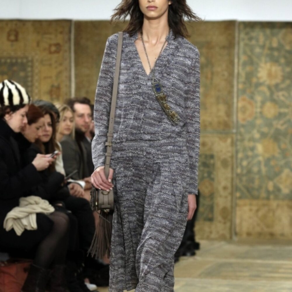 NWOT TORY BURCH Fall Collection Marbled Silk Midi Dress in Navy Gray XS $299